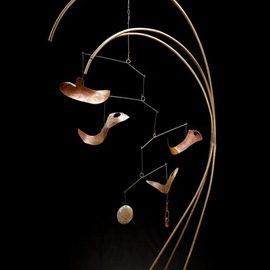 Eric Jacobson: 'Fountain Mobile Series II', 2009 Other Sculpture, Abstract. Artist Description:  This sculpture is made up of 3 curving brass tubes framing and supporting a mobile of organic handlike forms which move and interact.          ...