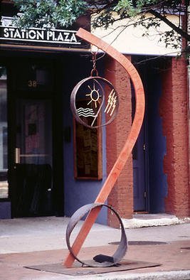 Eric Jacobson: 'Nature in Balance', 1997 Steel Sculpture, Other. This painted steel sculpture is about balance and nature as displayed in the suspended mandela. The piece balances on its small base although it is slanted to one side. ...