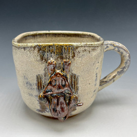 Erin Tolles: 'holding on', 2024 Ceramic Sculpture, Animals. Artist Description: This piece was inspired by my cats. I sculpted the cat with stoneware and then attached it to the body of the mug. The cat is meant to look like he is sliding down the side of the mug. ...