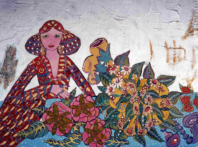 Artist Ellen Safra. 'Lady And Flowers' Artwork Image, Created in 2003, Original Painting Oil. #art #artist