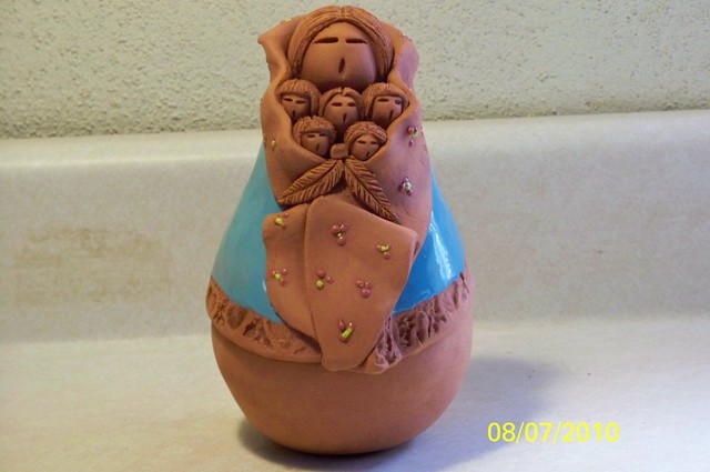 Esta Bain  'Seated Mother And Children', created in 2010, Original Ceramics Handbuilt.