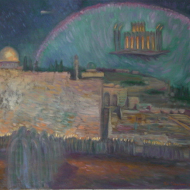 Edward Tabachnik: 'Arrival of The Third Temple', 2001 Oil Painting, Religious. Artist Description:   Mystery of The Third Temple.New style: Romantic Expressionism. Series: Jewish Mystery. ...
