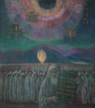Edward Tabachnik: 'The Ten Commandmets', 2005 Oil Painting, Religious. New style: Romantic Expressionism.Series: Jewish Mystery. The Ten Commandments. Bush in flame.Mystery of The World Creation.Arrival of The First, Second and Third Temples.  ...