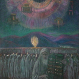 Edward Tabachnik: 'The Ten Commandmets', 2005 Oil Painting, Religious. Artist Description: New style: Romantic Expressionism.Series: Jewish Mystery. The Ten Commandments. Bush in flame.Mystery of The World Creation.Arrival of The First, Second and Third Temples.  ...