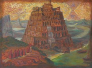 Edward Tabachnik: 'The Tower of Babel', 1995 Oil Painting, Religious. New style: Romantic Expressionism.Series: Creation of The World.Singularity, Creation of The World.    ...