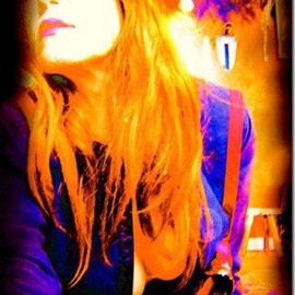 Eva Fidjeland: 'Blue', 2013 Mixed Media Photography, Portrait. Artist Description:              glass, colored glass, leaded glass, Eva Fidjeland, light, glass artist, Sweden, Orrefors,  Catwoman, Birdwoman, photopainting, photography, art, arts, artist, blue, digital, visual, fine artist, computer, red, lady            ...