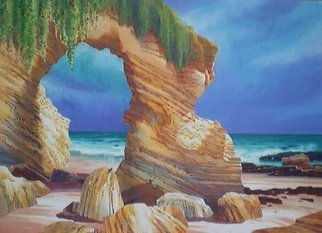 Eve Thompson: 'ARCH AT MONTAGE ', 2006 Watercolor, Seascape.  THIS IS A FULL SHEET WATERCOLOR. THE PAPERARTWORK SIZE IS 22 X 30 UNFRAMED. It is framed in a light , natural wood frame29 x 37. YES, I could UNFRAME it in order to ship it . ...