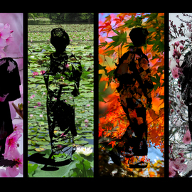 Evelyn Espinoza: 'the four seasons of japan', 2017 Digital Photograph, Seasons. Artist Description: I have been wanting to do something with my many photos of girls in kimono, maiko and geisha. I have collected so many stunning color palettes of the Autumn leaves from Japan, Sakura blossoms in the Spring, pine needle trees cultivated into shapes for Summer. Lily ponds and ...