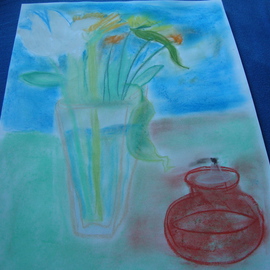 Flowers and red oillamp By Evelyne Ketterlin