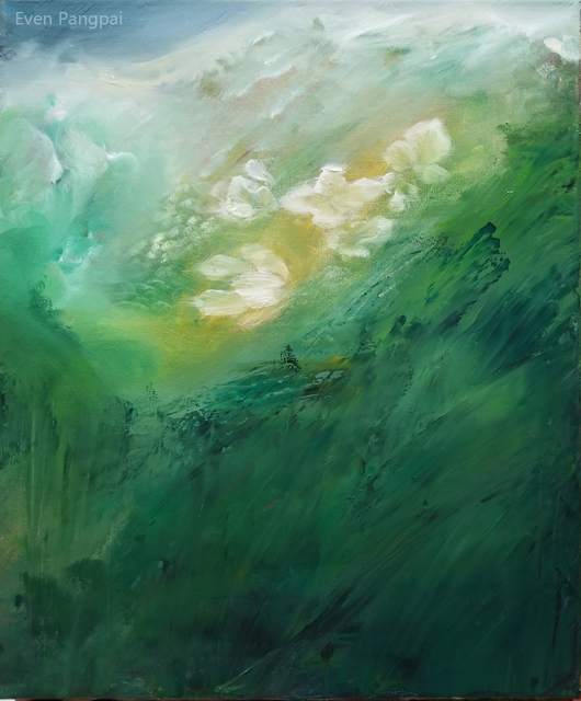 Even Pangpai  'Green Mountains By Epp', created in 2018, Original Painting Oil.
