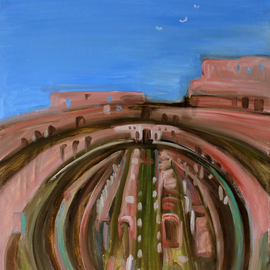 Evgeniya Komarova: 'colosseum', 2017 Oil Painting, Abstract Landscape. Artist Description:  pigeons, pink, sky, blue, Colosseum, the ruins, flight ...