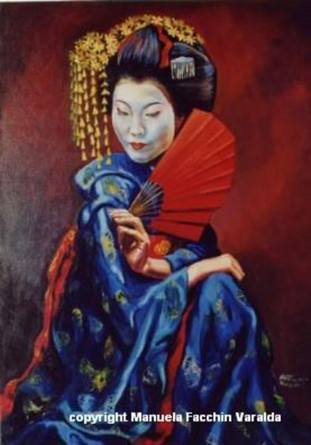 Artist Manuela Facchin Varalda. 'Geisha   The Red Fan' Artwork Image, Created in 2003, Original Painting Acrylic. #art #artist