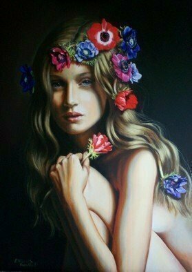 Manuela Facchin Varalda: 'Spring s muse', 2008 Oil Painting, nudes.  original artwork unique piece oil on canvascm 50 x 70 ...