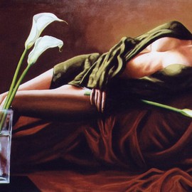 Manuela Facchin Varalda: 'calla lilies', 2006 Oil Painting, nudes. Artist Description:  original artwork unique piecepainted on commission ...