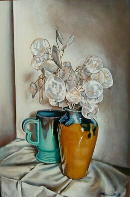 Manuela Facchin Varalda: 'lunaria', 2021 Oil Painting, Still Life. original artwork, unique piece, oil on linen canvas.cm 40 x 60. This is a still life with my favourite french grA