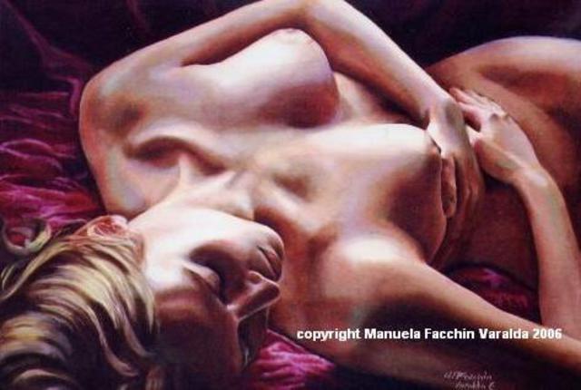 Manuela Facchin Varalda  'Nude On The Purple Velvet', created in 2006, Original Painting Acrylic.