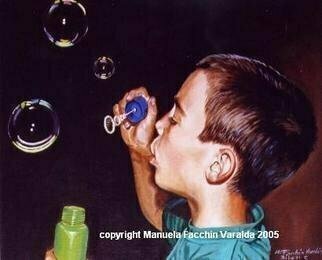 Manuela Facchin Varalda: 'soap bubbles', 2005 Oil Painting, Portrait.  original artwork unique piece ...