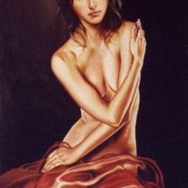 Manuela Facchin Varalda: 'the orange voile', 2007 Oil Painting, nudes. Artist Description:  original artwork unique pieceoil on canvas cm 50 x 70 ...