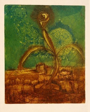 Jamshed Aziz: 'Birth', 2007 Intaglio, Abstract.  Birth is an aquatint etching mix medium original hand pulled print. In this artwork I conveyed a message to the whole world. Please be aware to save your environment by planting trees and don't destroy the birth of a beautiful planet ...