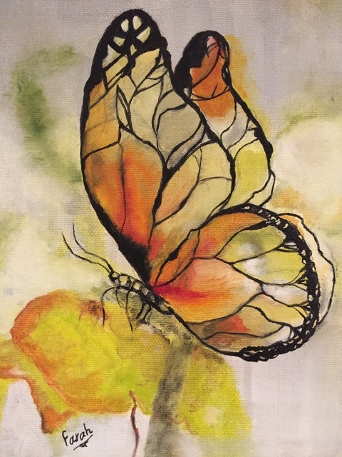 Artist Farah Ravazadeh. 'Yellow Butterfly' Artwork Image, Created in 2016, Original Watercolor. #art #artist