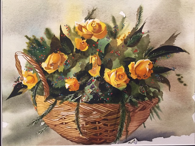 Artist Farah Ravazadeh. 'Yellow Roses' Artwork Image, Created in 2014, Original Watercolor. #art #artist