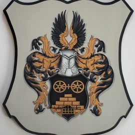 Gerhard Mounet Lipp: 'Coat of Arms family crest wall plaque', 2013 Acrylic Painting, Home. Artist Description:  Elegant old world coat of arms plaque - have your family crest shield paintedin classic wooden plaque.Our featured Family Crest plaque is created with very fine, detailed brushstroke work and has a light antiqued finish.  Crest plaque is made from solid wood- available in 12 x 13 ...