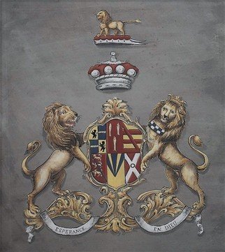 Gerhard Mounet Lipp: 'Coat of Arms painting on leather', 2018 Acrylic Painting, Home. Coat of Arms painting with shield supporters.  Every family crest is individually designed, with intricate details, personalized to reflect your family history.  Our featured family crest is 20 x 24 inch in size and hand painted on soft leatherLarger or smaller sizes are available on request.  Every coat of ...