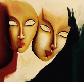 Fariba Taheri Esnaashari: 'untitled', 2017 Acrylic Painting, People. faces we show...