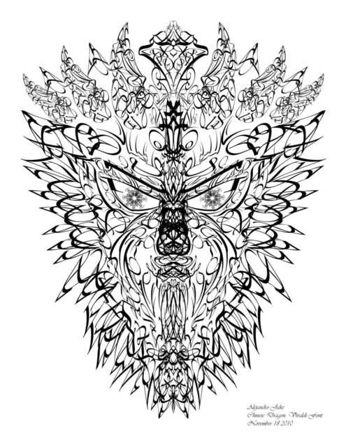 Artist Alejandro Jake. 'Typography Chinese Dragon' Artwork Image, Created in 2011, Original Tatoo Art. #art #artist