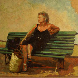 Felipe San Pedro: 'the bench', 2014 Oil Painting, Cityscape. Artist Description:   streets from Madrid Spain  ...