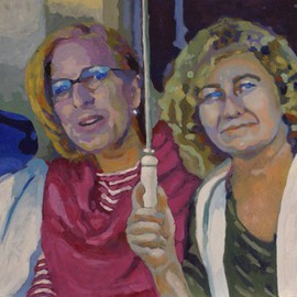 Felipe San Pedro: 'three friends ', 2014 Oil Painting, Landscape. Artist Description:  three woman  under the rain         ...