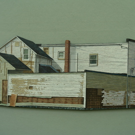 Stephen Fessler: 'Broken Symmetry ', 2011 Oil Painting, Architecture. Artist Description:   A sculptural painting, cut into the shape of the house itself.  Parallel lines converge and separate to define space.   ...