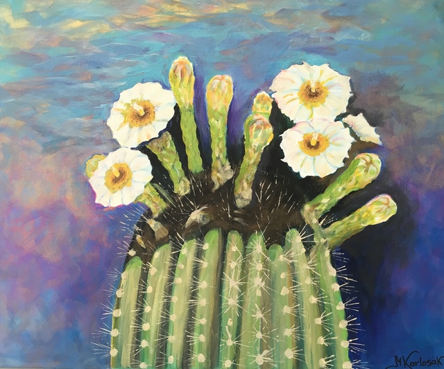 Artist Maria Karlosak. 'Cactus Flower' Artwork Image, Created in 2019, Original Mixed Media. #art #artist