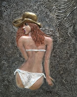 Maria Karlosak: 'sunbathing', 2019 Clay Sculpture, Figurative. Original art made by my hand. Clay relief on canvas, very special unique art , builded right on canvas ...