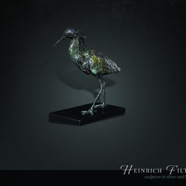 Black Egret bronze sculpture By Heinrich Filter