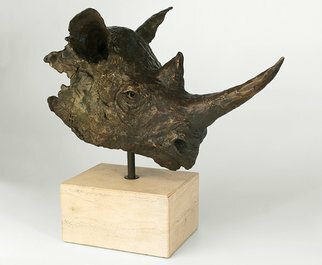 Heinrich Filter: 'Black Rhino in bronze', 2023 Bronze Sculpture, Animals. Black Rhino bust in bronze on stone base length 35 cm x height 37 cm inclusive of base.  available in brown green verdigris or blue bronze...
