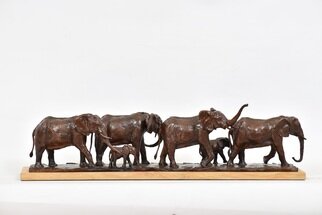 Heinrich Filter: 'elephant herd in bronze', 2023 Bronze Sculpture, Wildlife. Elephant Herd in bronze, Limited Edition of 10, bronze sculpture on sandstone baseSmall elephant herd of 4 cows and two claves.Inspired by many years in the bush spent in close study of my Africa s magnificent wildlife, my sculpture endeavours to pay tribute to Africa s rich wildlife ...