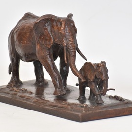 Heinrich Filter: 'in step elephant sculpture', 2023 Bronze Sculpture, Wildlife. Artist Description: In Step - Bronze Elephant Sculpture, Limited Edition of 24, Length 27 cm x Height 14 cm x Width 12. 5 cm, bronze sculpture on bronze base.My latest creation,  In Step,  is a bronze sculpture that immortalises the tender bond between a mother elephant and her calf.Every ...