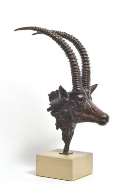 Heinrich Filter: 'sable antelope bronze bust', 2023 Bronze Sculpture, Wildlife. Sable Bust in Bronze on Sandstone base, limited edition of 12It is hard to forget the first time you see the magnificent Sable antelope - the black shiny coat and those impressive and curved horns.Inspired by many years in the bush spent in close study of my favorite subject, ...