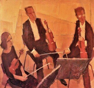 Ferenc Flamm: 'ascolto', 2020 Oil Painting, Music. The artwork is a part of the series aEURSuiteaEUR, portrayed musicians and conductors at the Gothenburg Symphonics...