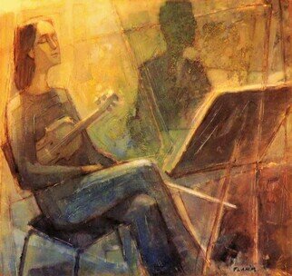 Ferenc Flamm: 'meditazione', 2020 Oil Painting, Music. The artwork is a part of the series aEURSuiteaEUR, portrayed musicians and conductors at the Gothenburg Symphonics...