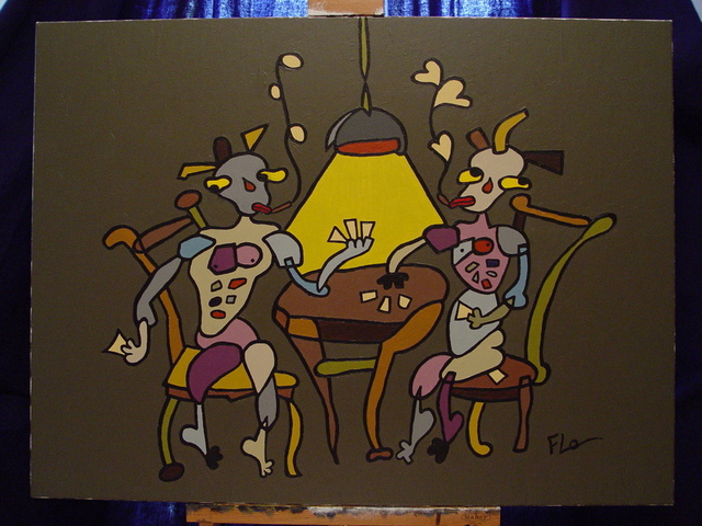 Artist Flo Flo. 'Les Tricheurs The Cheats' Artwork Image, Created in 2005, Original Painting Acrylic. #art #artist