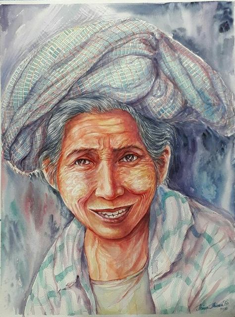 Artist Thinn  Thinn. 'Old Lady' Artwork Image, Created in 2019, Original Mixed Media. #art #artist