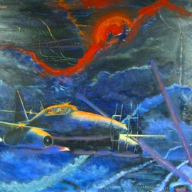 Marcin Regulski Artwork Night defense of Berlin, 1999 Oil Painting, Aviation
