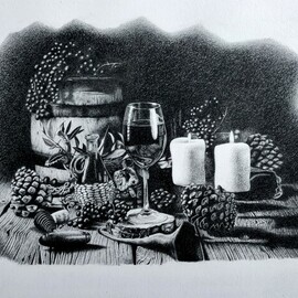 Francesco Francesco: 'wiune the king', 2021 Charcoal Drawing, Still Life. Artist Description: wine deserve a drawing...