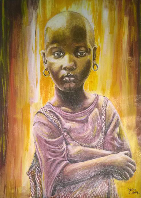 Franklin Ojoo  'African Girl', created in 2015, Original Mixed Media.