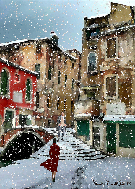 Sandro Frinolli Puzzilli  'Snow In Venice', created in 2020, Original Watercolor.