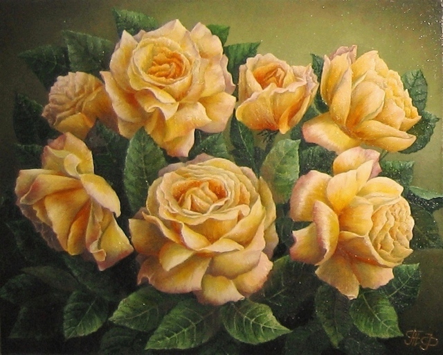Artist Tatiana Fruleva. 'Roses Yellow' Artwork Image, Created in 2015, Original Painting Oil. #art #artist