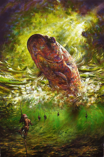 Artist Gabriel Bodnariu. 'Fishing' Artwork Image, Created in 2015, Original Painting Oil. #art #artist