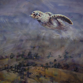 Gabriel Bodnariu: 'the turtle', 2016 Oil Painting, Figurative. Artist Description: Sky, Turtle, Flying, Art, Hils , art, gallery...